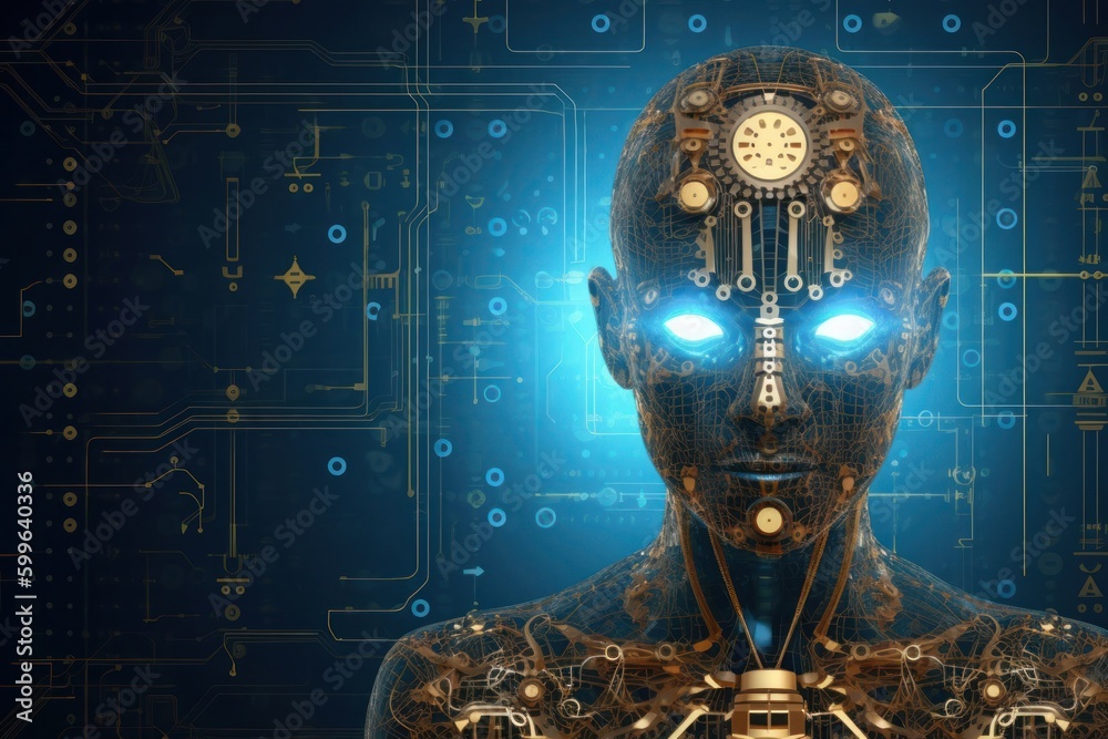 Poster robot computer style background with copy space generative ai
