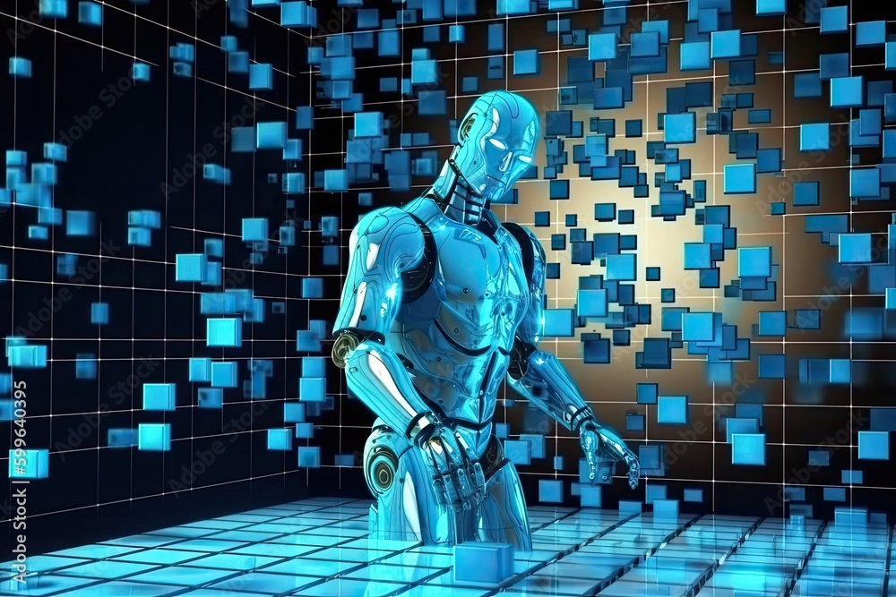 Poster robot matrix background with copy space generative ai