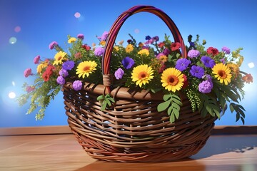 Flowers in a basket, wallpaper, Generative AI