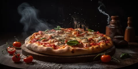 Foto op Plexiglas AI Generative. AI Generated. Photo realistic illustration of tasty italian pizza family dinner. Graphic Art © AkimD