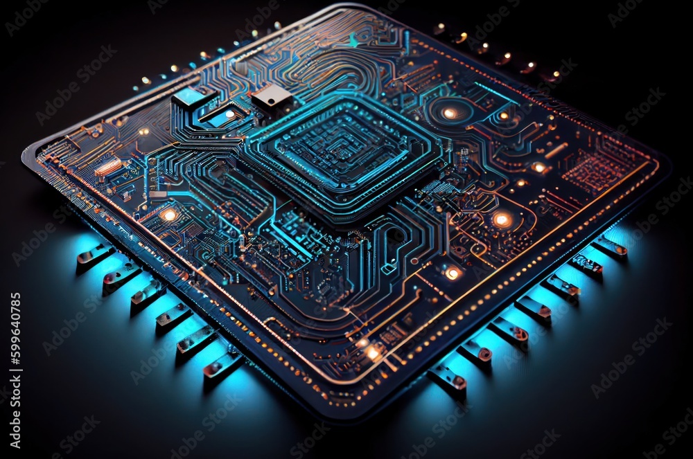Poster computer chip background with copyspace generative ai