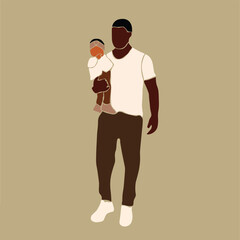 Black man lifting up son in line art style vector