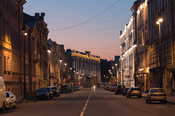 Fototapeta na wymiar A night center of St. Petersburg during the White Nights. Lights of the city at night.