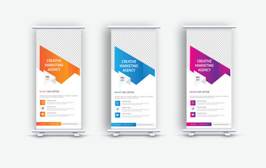 Modern corporate colorful roll up standee banner design template, Colorful Stylish Creative Corporate Roll Up Banner Signage Standee Template for Advertising and Multipurpose Use with thre Color Vari 