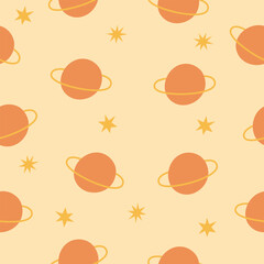 Boho celestial seamless pattern with planets and stars. Pastel colors universe surface design