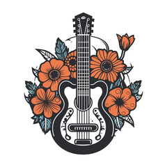 A guitar and flowers come together in this logo design, creating a harmonious and stylish image for a music or nature-inspired brand