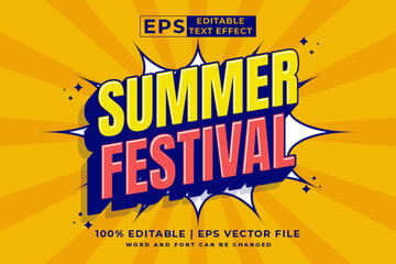 Editable text effect summer festival 3d Cartoon template style premium vector