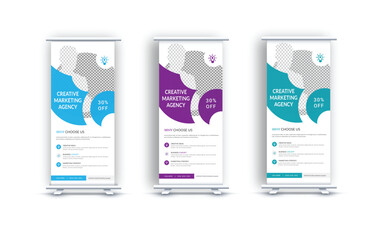 Corporate Roll Up Banner Signage Standee Template |Creative Business X Banner Design Layout with three Color Variations