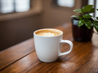 Poranna kawa na drewnianym stole