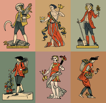 Vector set of ancient people. Vector illustration.