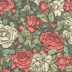 seamless pattern of a bunch of flowers that are on a wall