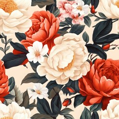 seamless floral wallpaper with red white and pink flowers