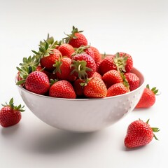 Fresh Strawberries in White Plate on White Background