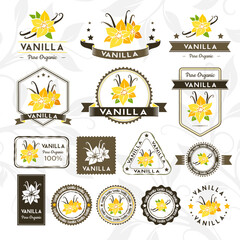 Vanilla labels, stamps and badges collection.