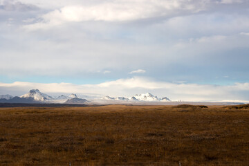 Autumn country and moutains with snow, Iceland
