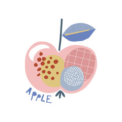 Abstract shape cutouts apple fruit vector illustration. Scandinavian childish fruity summer pre-made print design.