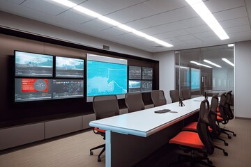 virtual conference room, with large screen and user-friendly interface, for effective collaboration, created with generative ai