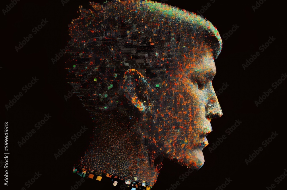 Poster artificial intelligence head background with copy space generative ai