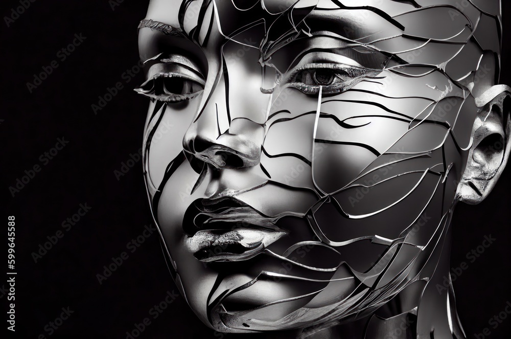 Poster artificial intelligence head background with copyspace generative ai