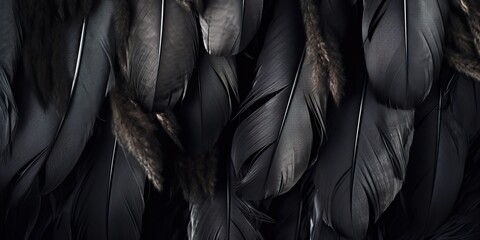 Obraz premium AI Generated. AI Generative. Photo realistic black feathers pattern background texture. Ellegant aesthetics luxury vibe. Graphic Art