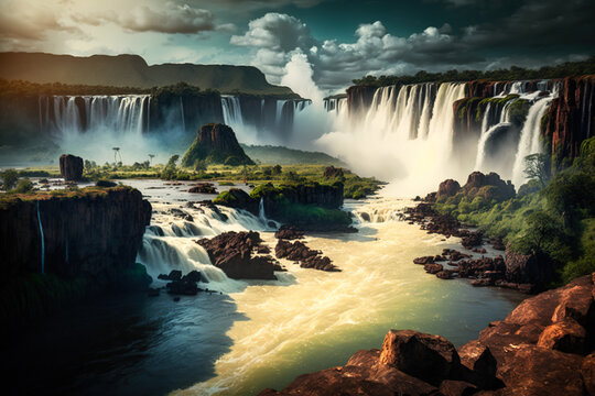 UNESCO world heritage site - Iguazu Falls. Generative AI © Anna
