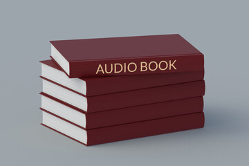 Audiobook concept with inscription on book. Modern technology. Sound literature. 3d render