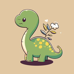 Cute cartoon dinosaur with leaves. Vector illustration for your design