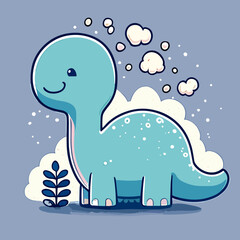 Cute cartoon dinosaur with leaves. Vector illustration for your design