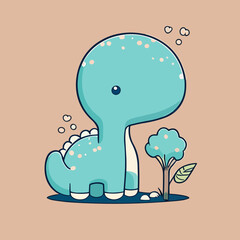 Cute cartoon dinosaur with leaves. Vector illustration for your design
