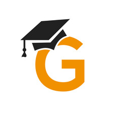 Initial Letter G Education Logo Design Combine With Graduation Hat Icon Vector Template