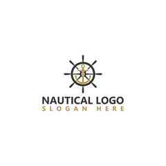 Ship's Wheel, Anchor Logo Design Template isolated on white background
