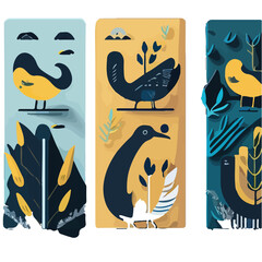 Hand drawn vector abstract graphic cartoon illustrations cards set template with beauty cute minimalistic style wildlife Duck print set. Wild life Duck animal concept design art