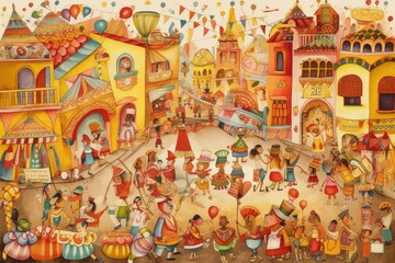 a card with a depiction of the festive and colorful parade, created with generative ai
