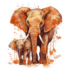Fototapeta na wymiar Elephant Mom and Baby Watercolor Png Art for Sublimation Design, Generative AI
