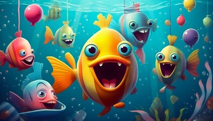 Fototapeta na wymiar Happy Fishes at an Underwater Party. Generative ai