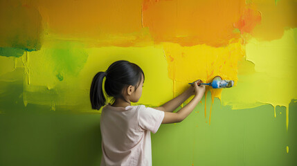 Kids Painting wall at home with multi color, AI Generative