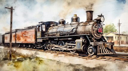 Obraz na płótnie Canvas A historic train preserved in a railway museum water Generative AI 