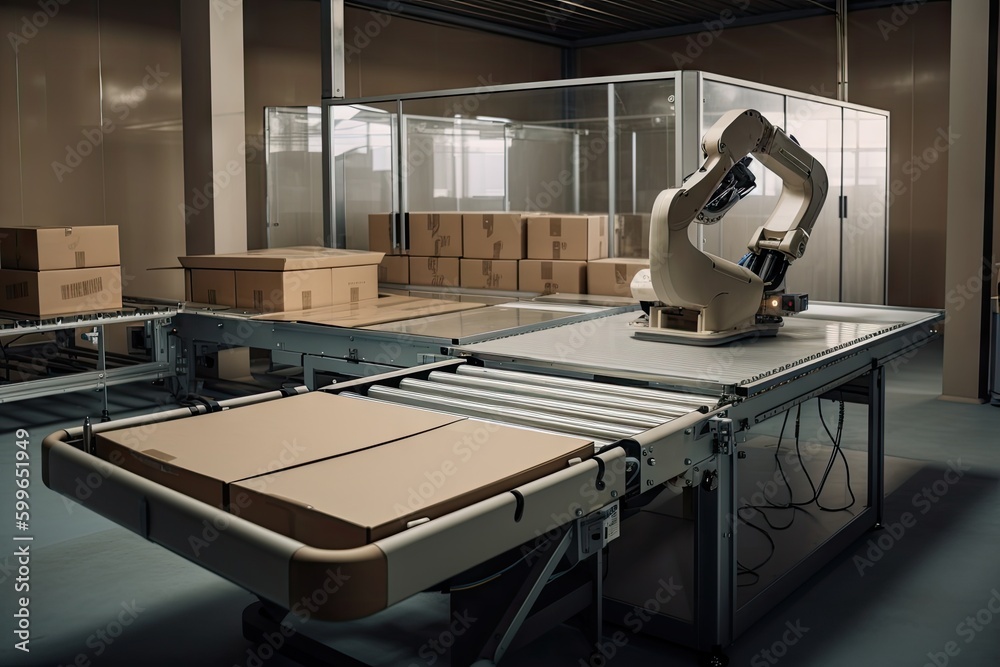 Canvas Prints packaging and sorting robot, with arms moving and packages being sorted, created with generative ai