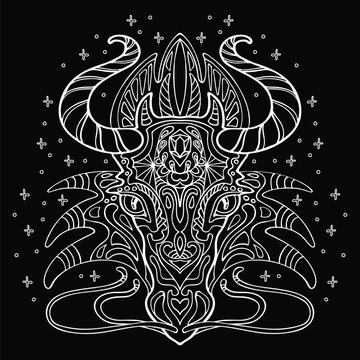 Vector coloring Dragon white on black background