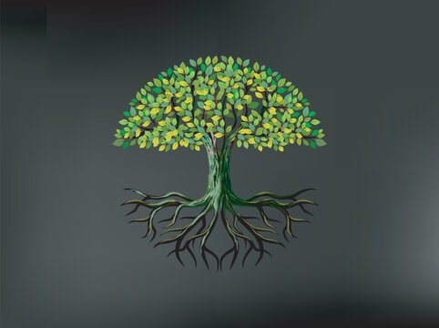 circular tree roots logo in 3d style. ancient tree vector illustrations.