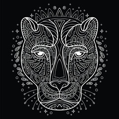 Vector coloring Panther head white on black background