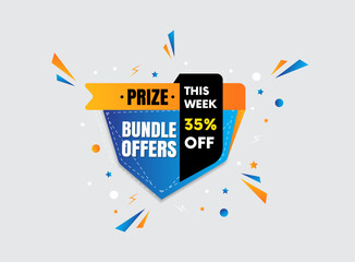 Bundle offers, this weekend special offer . Vector illustration. Sale up to 35 percent off special offer tag label.