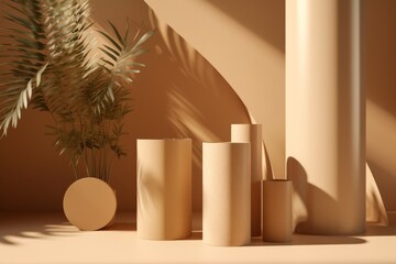 3D render, abstract geometric forms, podium for product presentation, generative Ai