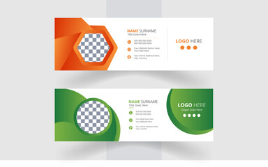 Modern and minimalist Corporate email signature or email footer and personal social media cover templates with an author photo place creative layout,Set of modern email signature design
