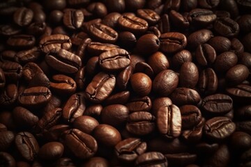 Fototapeta premium Coffee beans background. Close up of roasted coffee beans, generative Ai