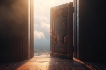 Opened door to heaven. 3d render. Conceptual image, generative Ai