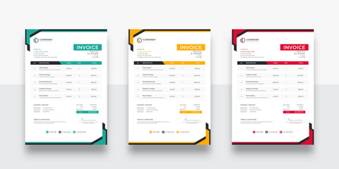 creative and modern Corporate Business Invoice design template. creative invoice Template Paper Sheet Include Accounting, Price, Tax, and Quantity. With color variation Vector illustration of Finance