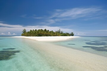 island paradise, with crystal-clear waters and soft white sands, created with generative ai