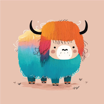 cute cute Yak simple, vibrant matte palette, cartoon, children book style, comic, artistic, flat character, Illustrator
