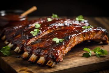 Grilled and smoked ribs with barbeque sauce